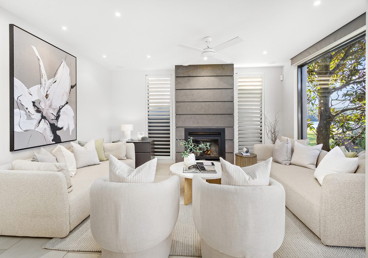 Lounge room with fireplace
