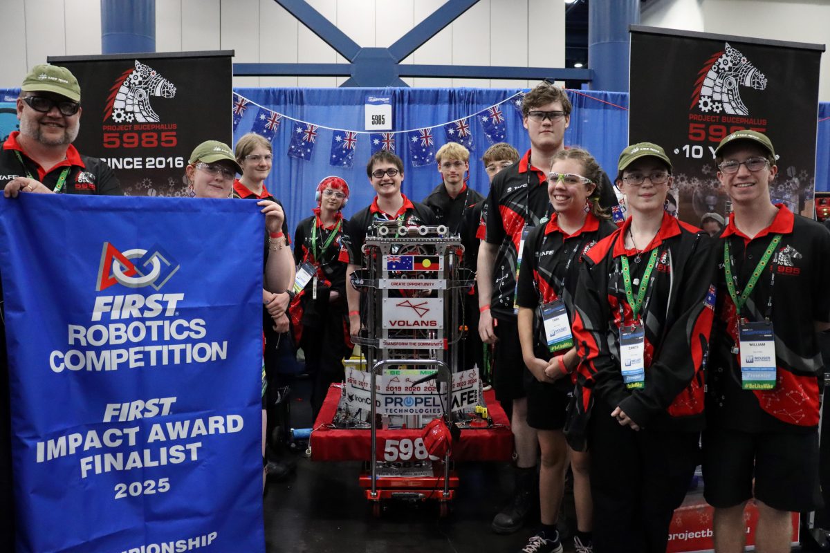 Project Bucephalus with their robot at the FIRST championships in Texas.