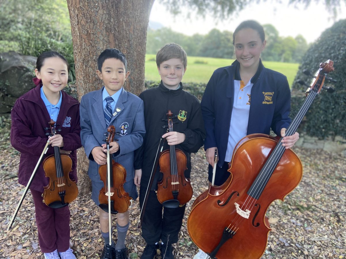 Wollongong Conservatorium Junior String Quartet with their instruments