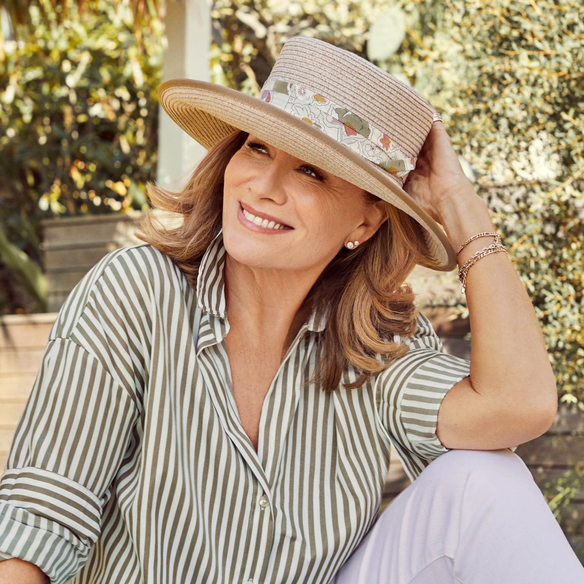 Woman with hat on.