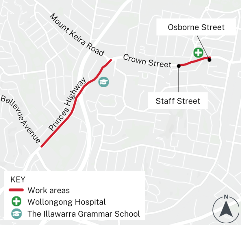 Map showing road work location