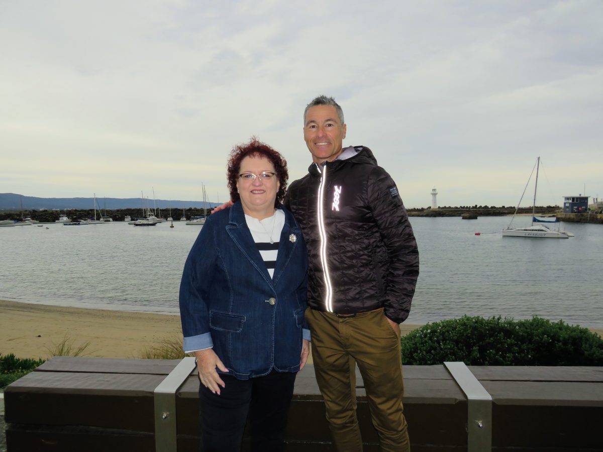 Wollongong Lord Mayor Tania Brown with 2025 World Triathlon Championship Finals ambassador Craig Alexander at the Basin in Wollongong.
