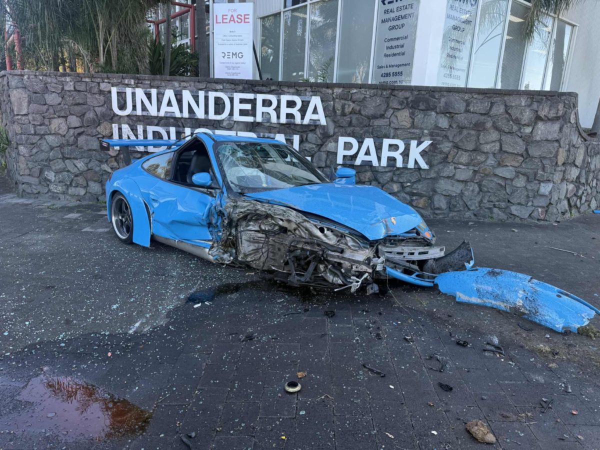 An allegedly stolen Porsche crashed in Unanderra after a police pursuit.