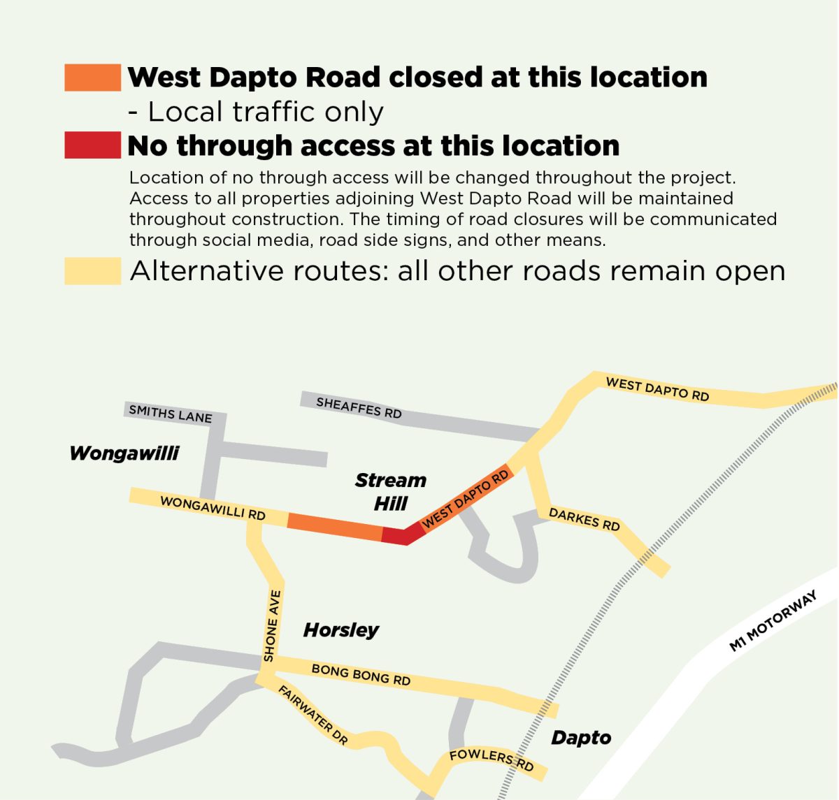 Map of West Dapto Road detours