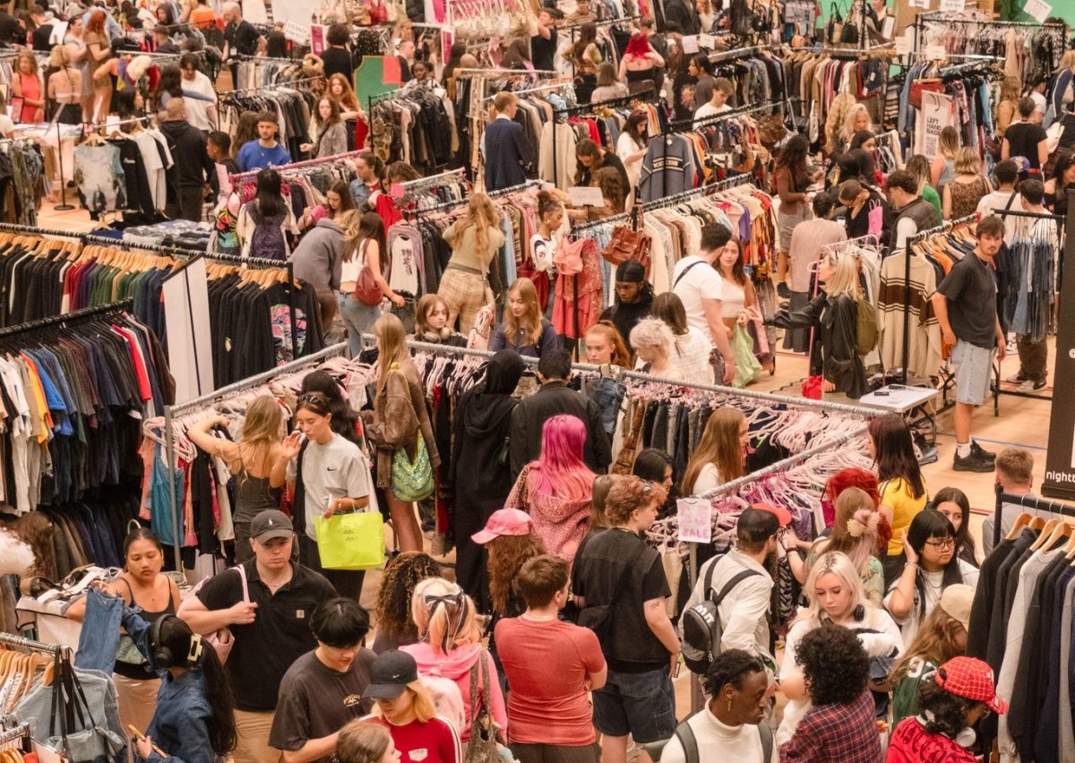 People shop at thirft fashion market