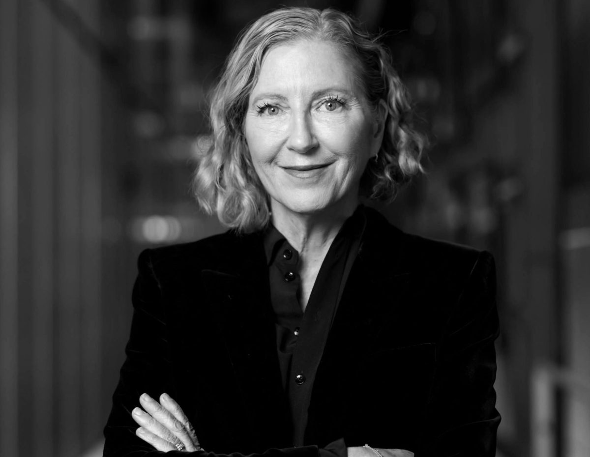 Black and white portrait of playwright Joanna Murray Smith.