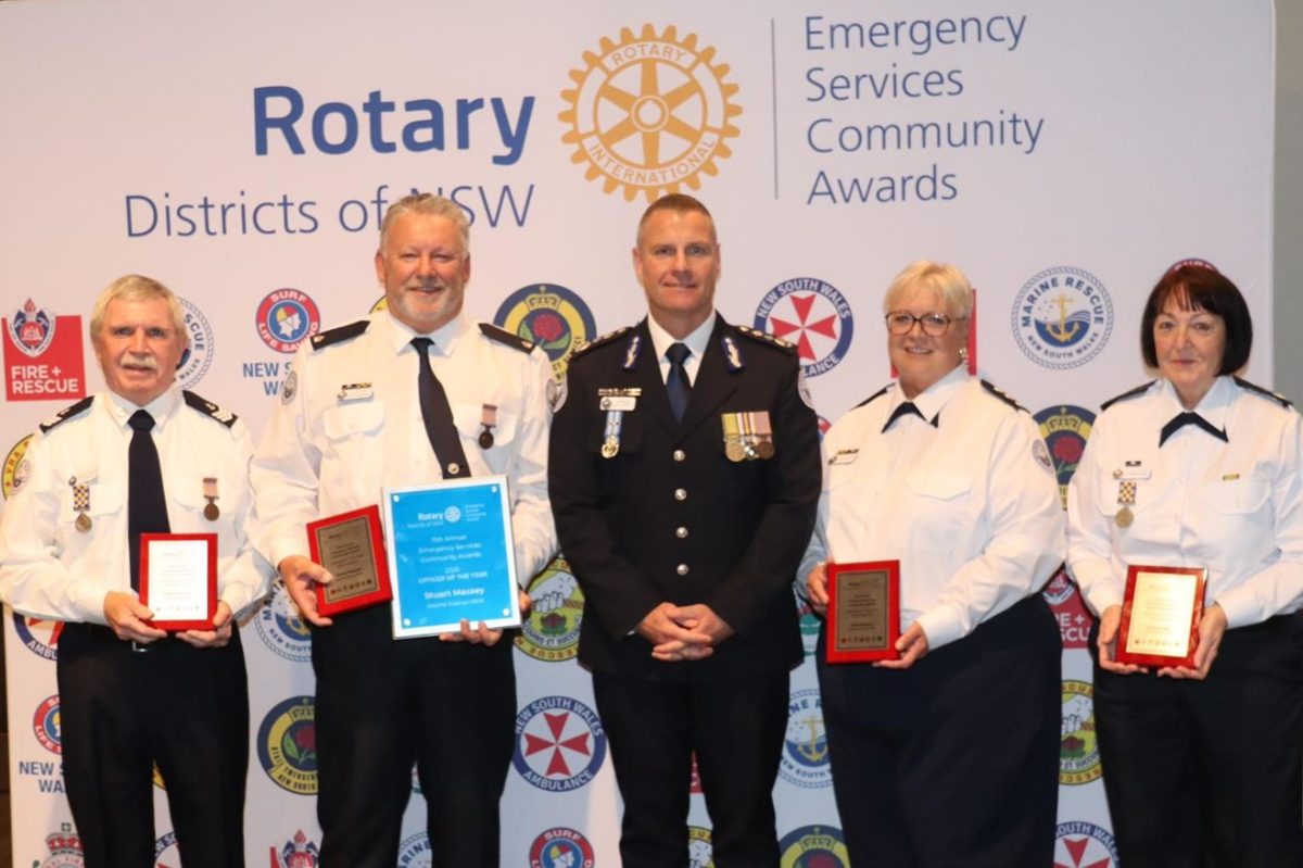 Warren Collins, Stuart Massey, Alex Barrell, Julie Rostron and Helen Zielke at an awards ceremony