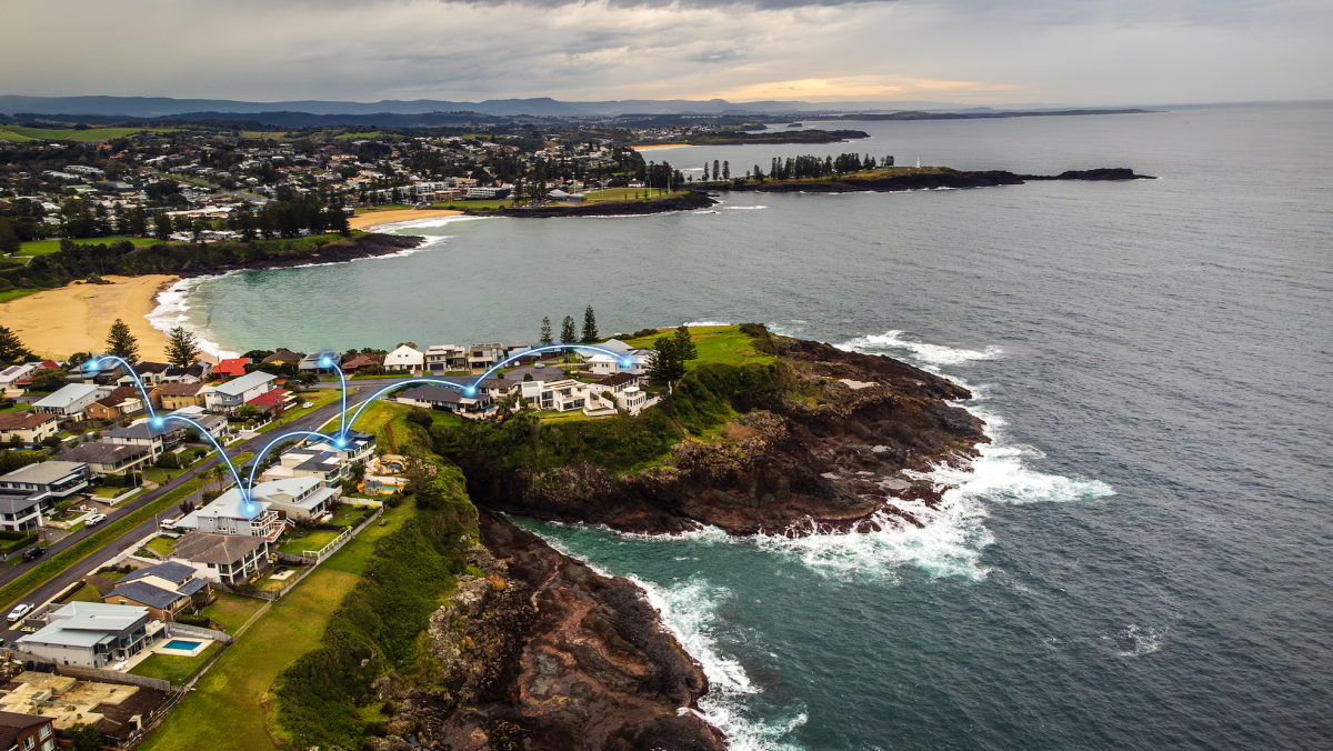 Kiama with energy lines running between houses