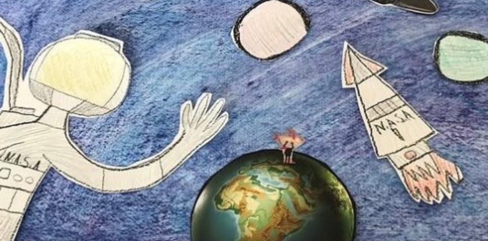 a painting of an astronaut in space