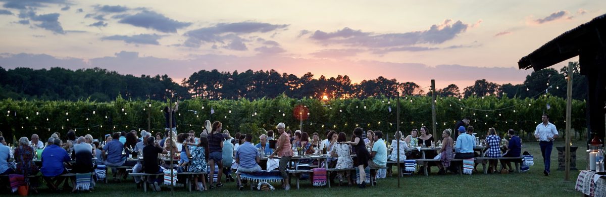 People eat al fresco at sunset