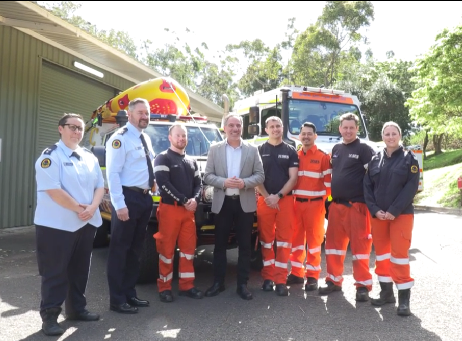 Minister for Emergency Services Jihad Dib with Kiama SES volunteers as they welcome new additions to their fleet. 