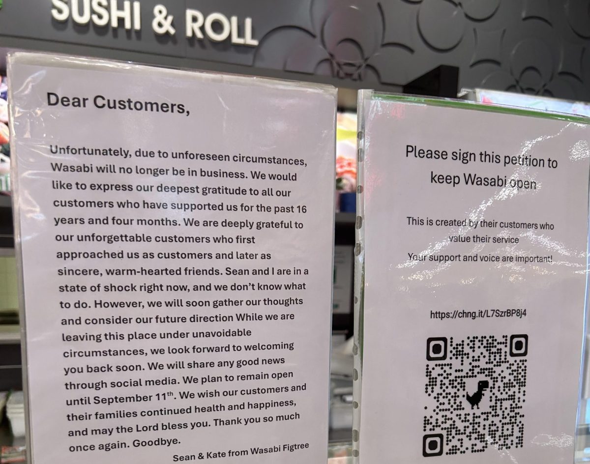 Closure notice and petition posted outside Wasabi in Figtree