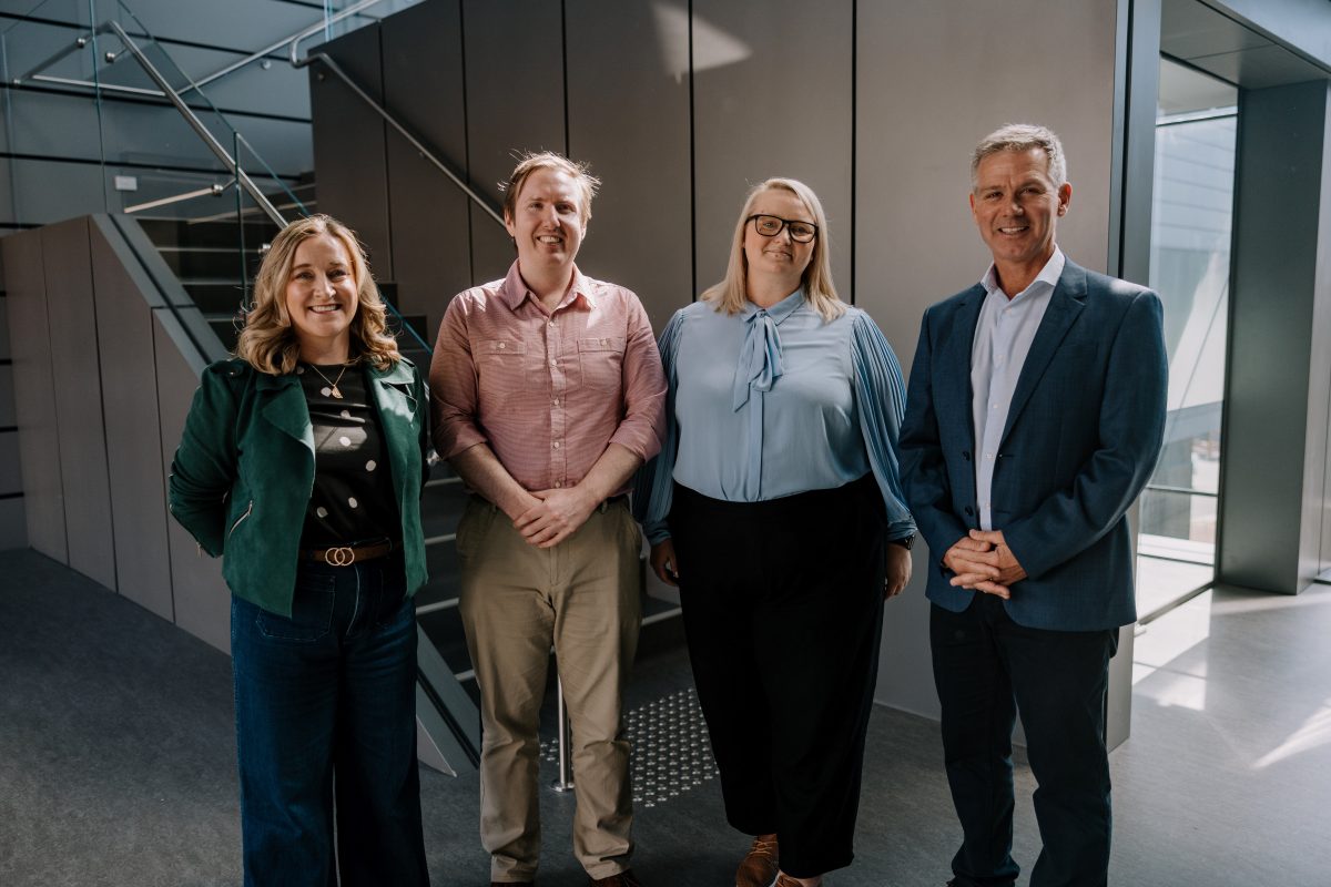 FightMND's Dr Bec Sheean with grant recipients Dr Luke McAlary, Dr Dezerae Cox and FightM ND CEO Matt Tilley.