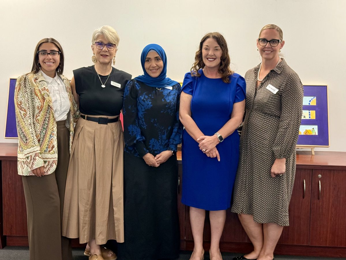 Illawarra Multicultural Service's Melissa Antoun, Kim McCausland and Shimaa Hegab with Cunningham MP Alison Byrnes and Coordinaire CEO Prudence Buist.