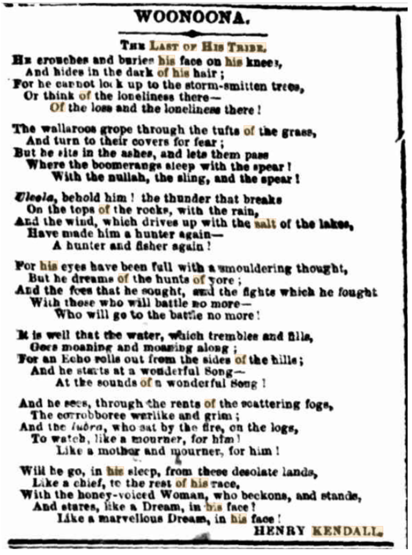 Henry Kendall’s <em>Woonoona </em>was first published in <em>The Sydney Morning Herald</em> on 30 September 1864.