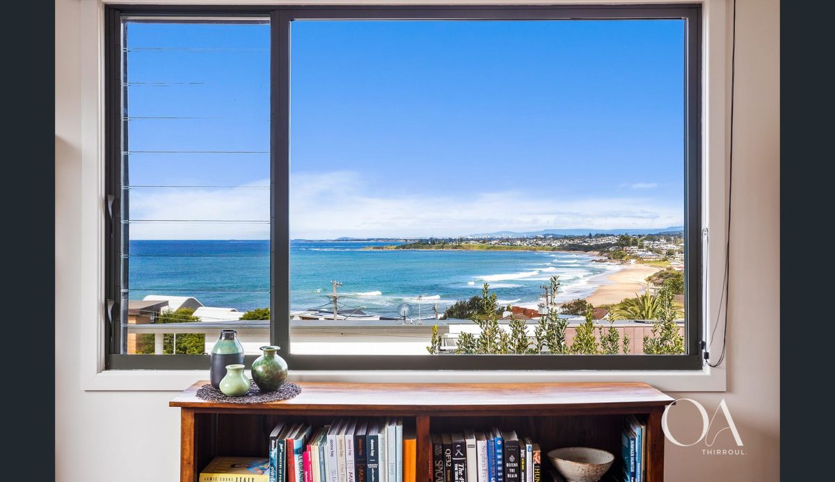 Beach view through window