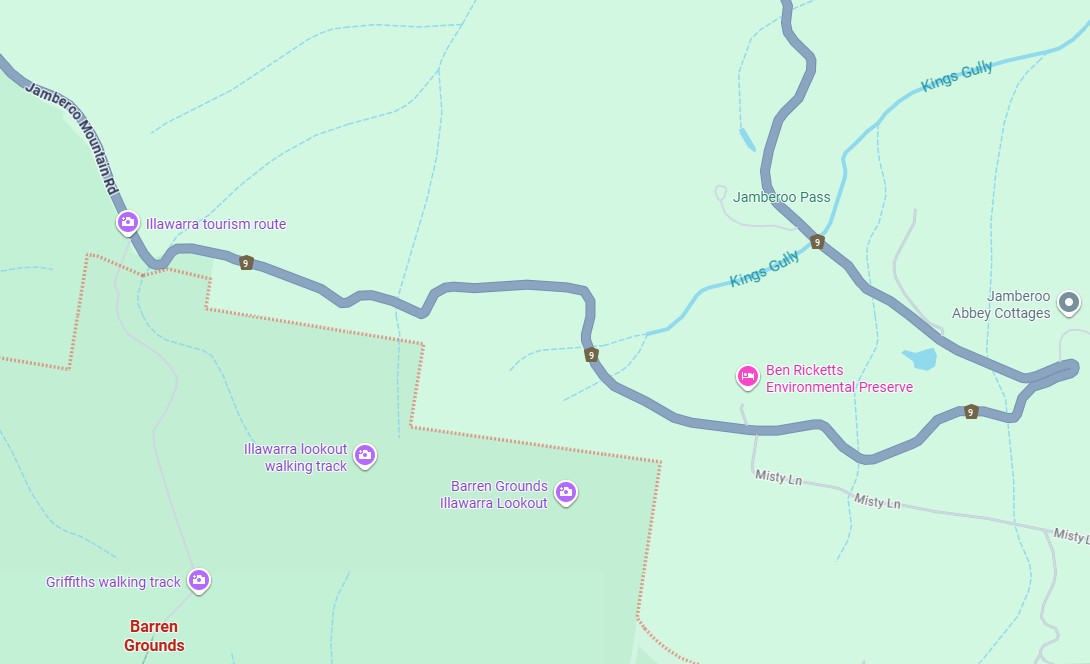 The road will be closed for work between Misty Lane and Barren Grounds. 