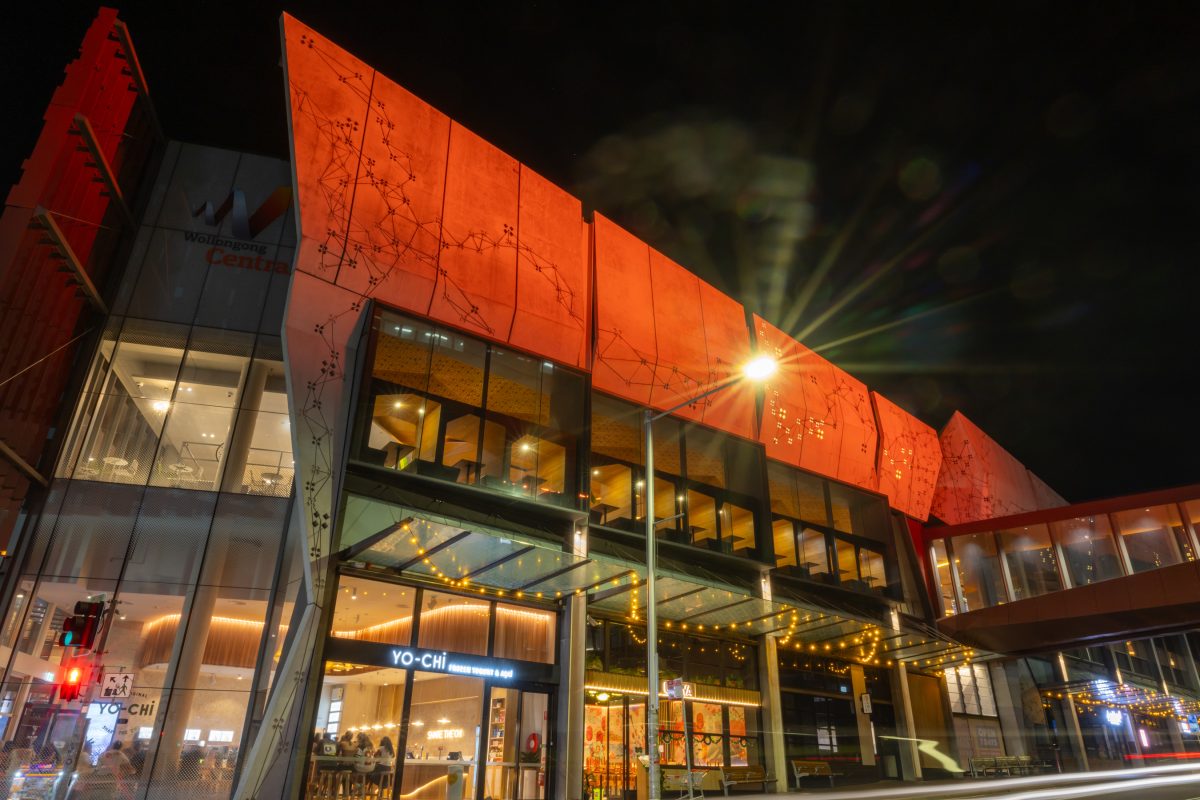 Crown Street Mall is one of many Wollongong buildings lit up orange to call attention to gendered violence.