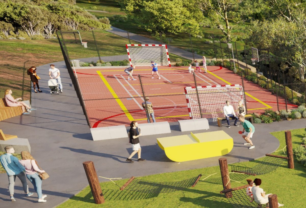 An artist's impression of a new youth area with recreational facilities