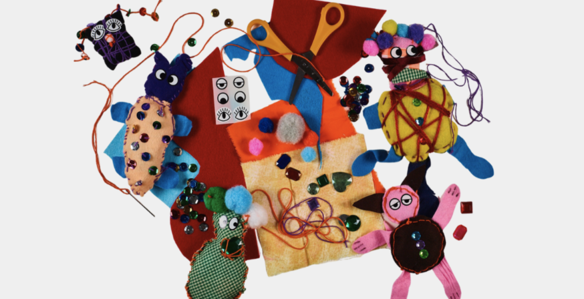 An array of craft items for making a plushie