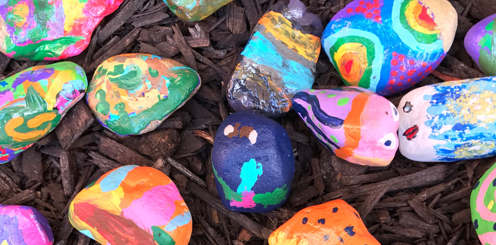 Pet rocks on tanbark