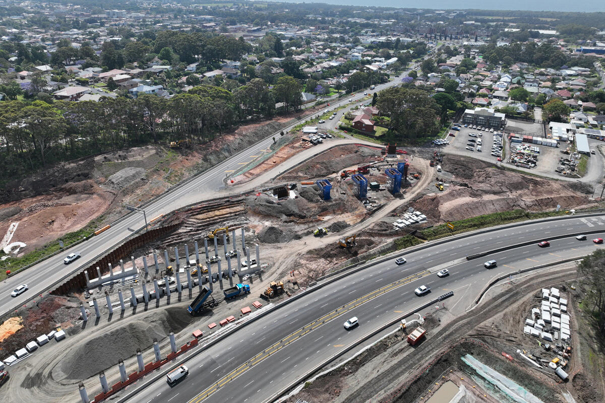 Mount Ousley Interchange project looking east towards Mount Ousley Road in October 2025