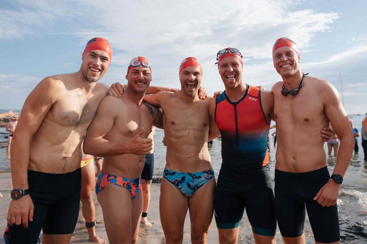 Men in swimmers at Wollongong Aquathon