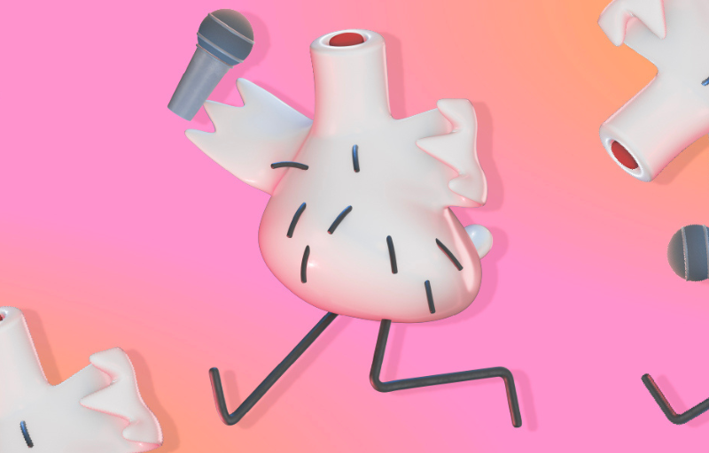 graphic with chicken with microphone