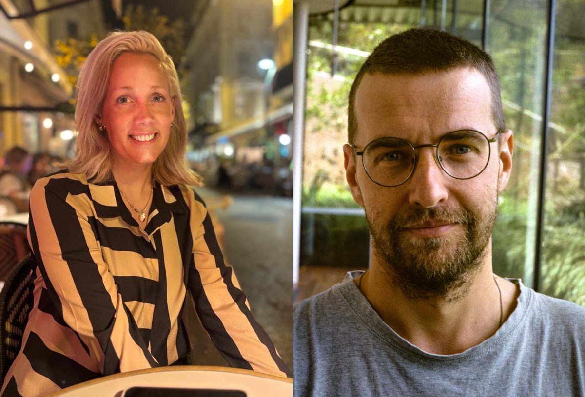 combined portraits of a smiling woman and a man