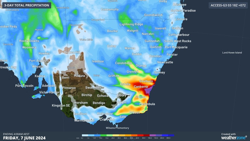 A map showing predicted precipitation